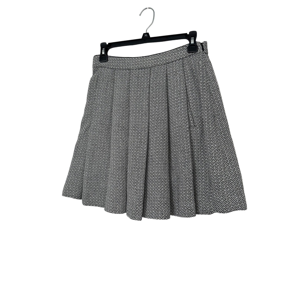 Billy Reid ‎ Black White Woven Pleated Mini Skirt Size 8 Made in USA